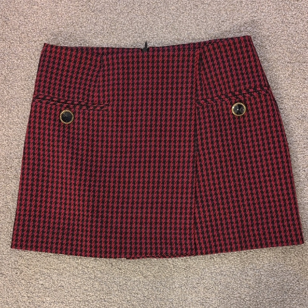 Zara Red and Black Houndstooth Mini Skirt